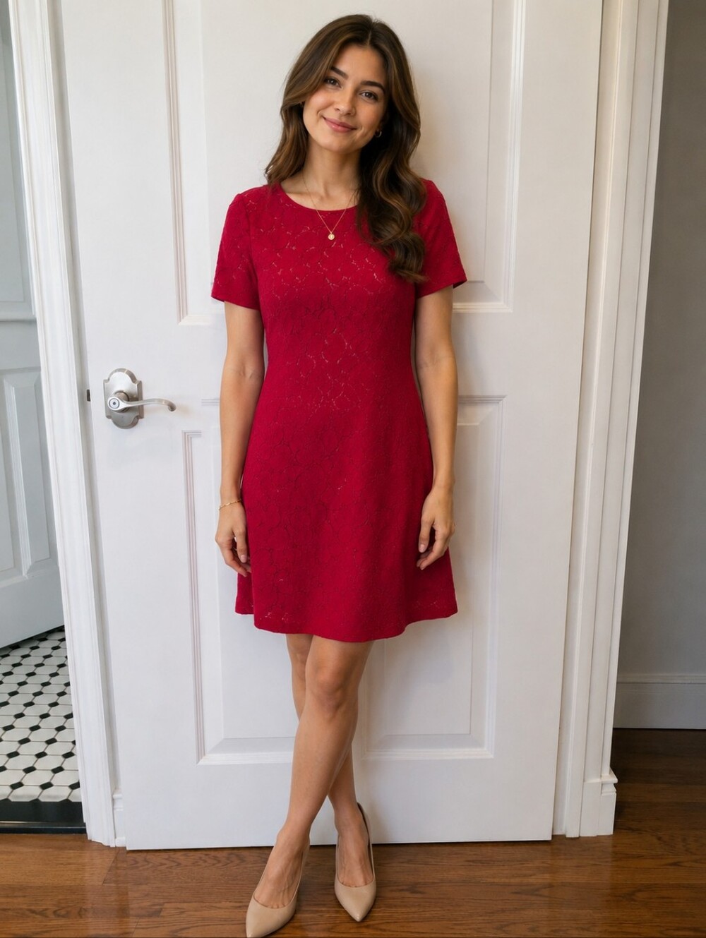 Marc New York By Andrew Marc Red Lace Overlay Fit & Flare Dress Sz 4
